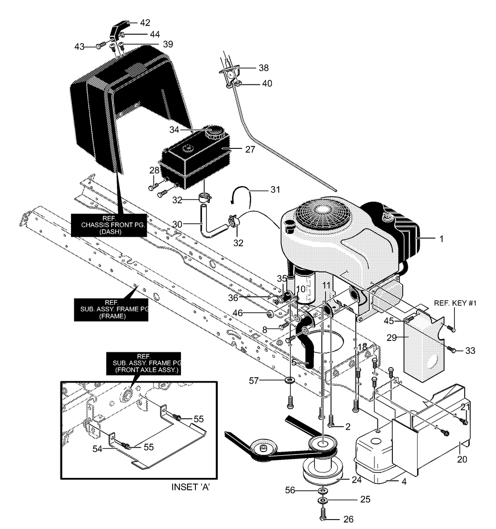 Engine And Control Assembly Diagram and Parts List for 40383X58C 2001 Briggs and Stratton Lawn Tractor